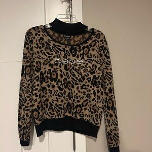Bebe Tan and Black Leopard Sweater with Rhinestones